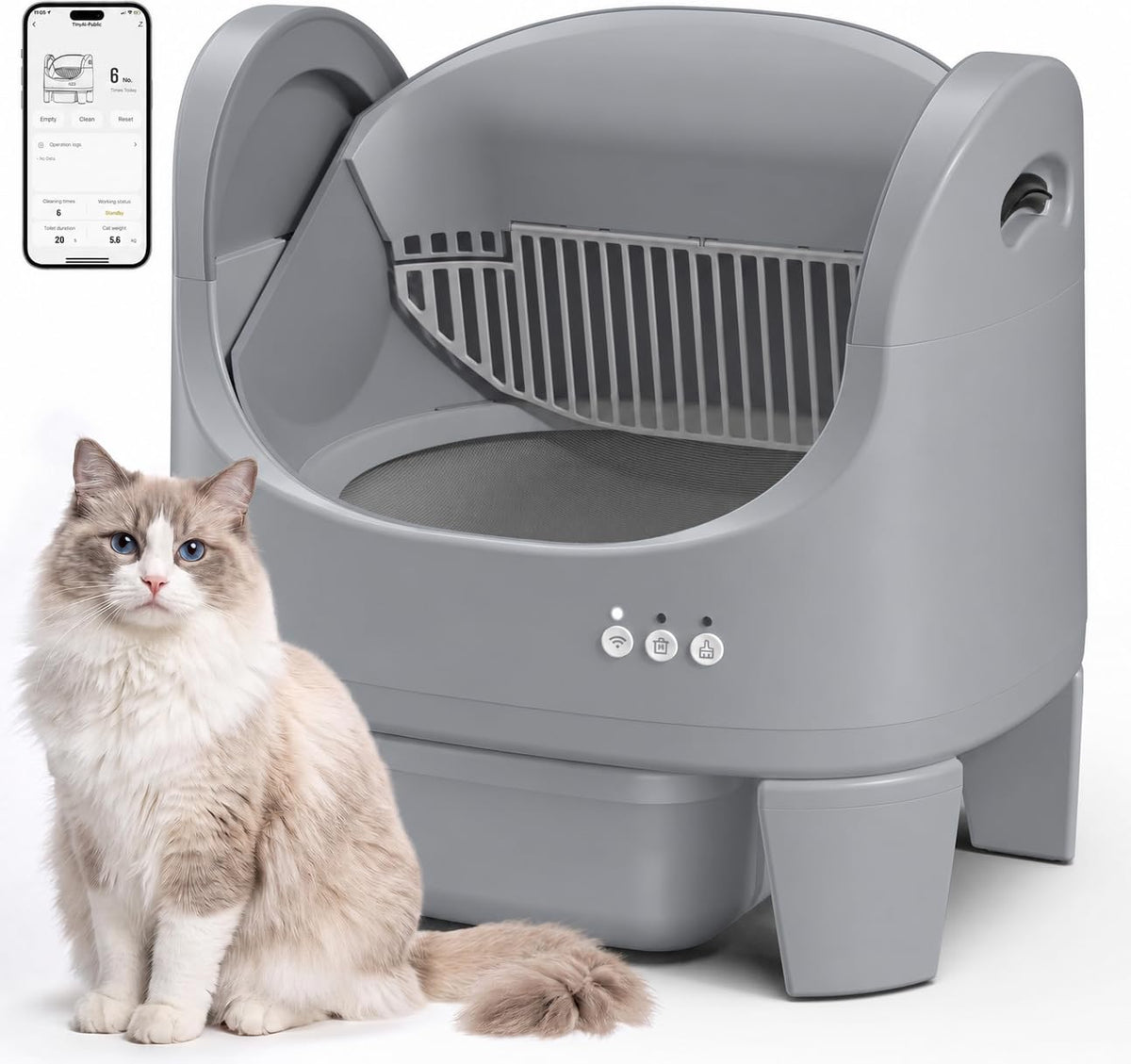 Smart Open-Top Self-Cleaning Litter Box with App Control