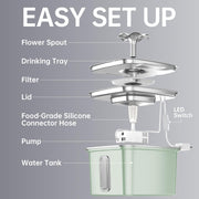 Veken Stainless Steel Cat Water Fountain with Quiet Pump