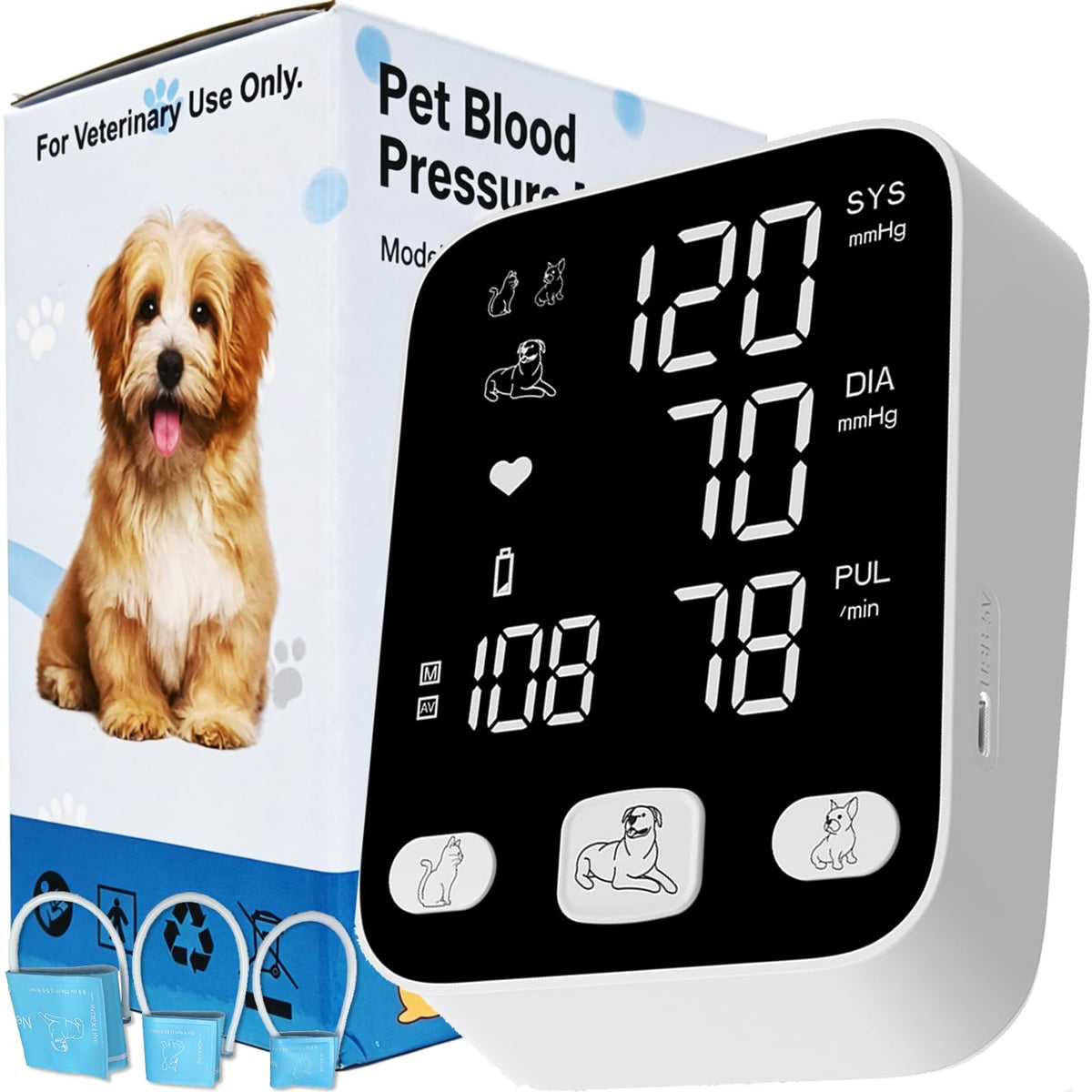 Digital Pet Blood Pressure Monitor with 3 Cuff Sizes