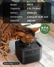 oneisall 2.2L Cordless Cat Water Fountain with Filter