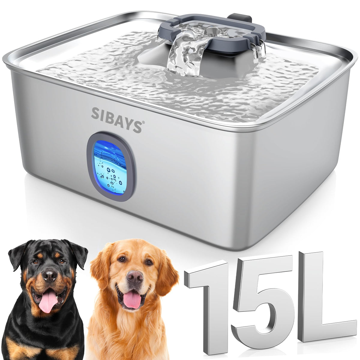 SIBAYS 4-Gallon Stainless Steel Dog Water Fountain