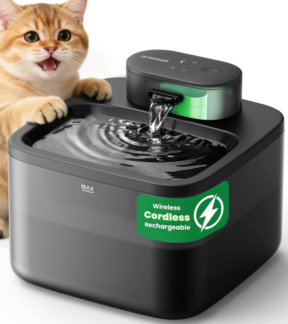 oneisall 2.2L Cordless Cat Water Fountain with Filter