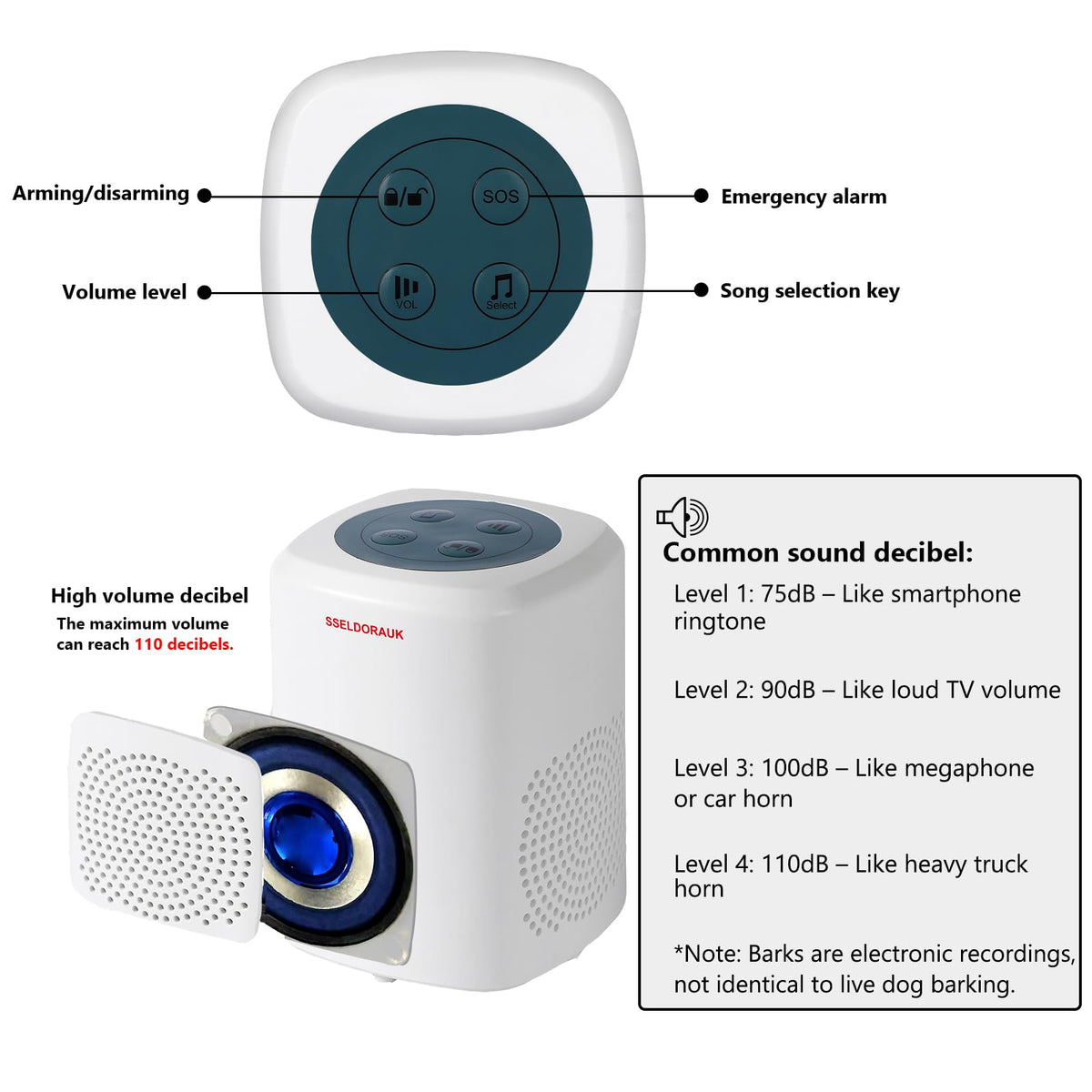 S SELDORAUK Wireless Dog Barking Alarm with 1000FT Sensor