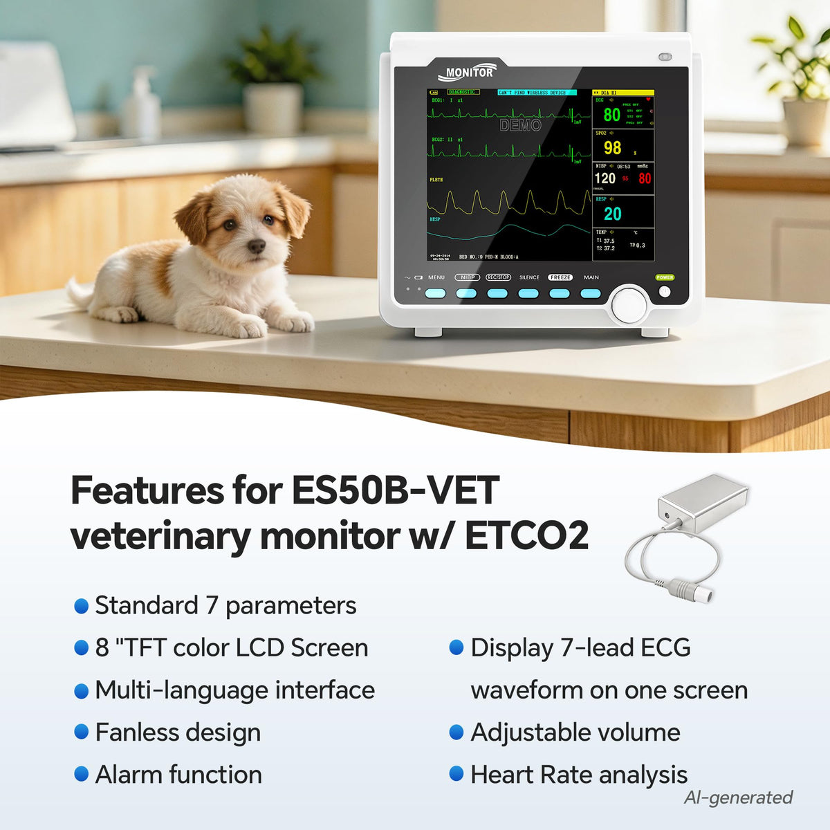 Portable 6-Parameter Veterinary Monitor for Dogs & Cats