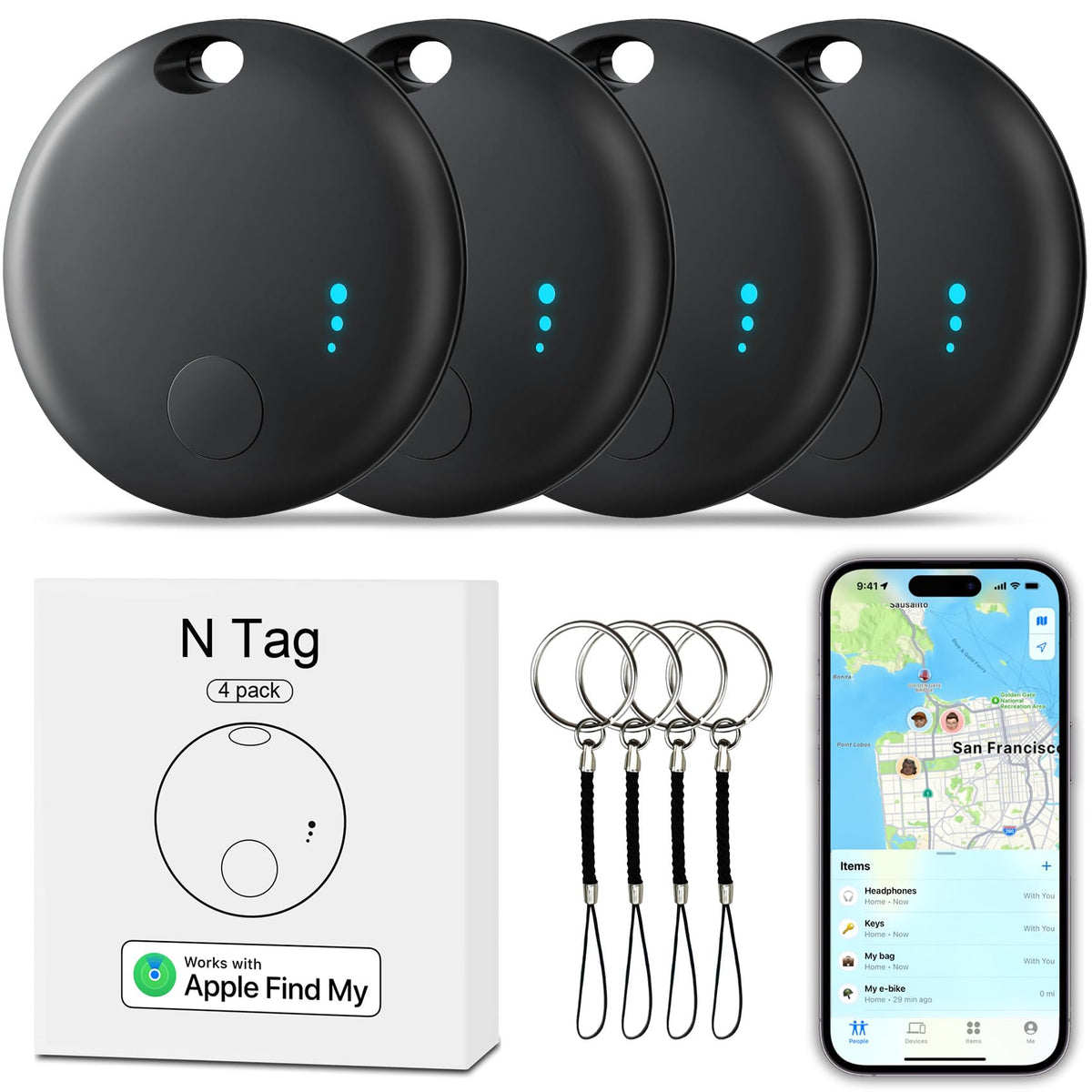 4-Pack Bluetooth Tracker Tags with Find My for iOS