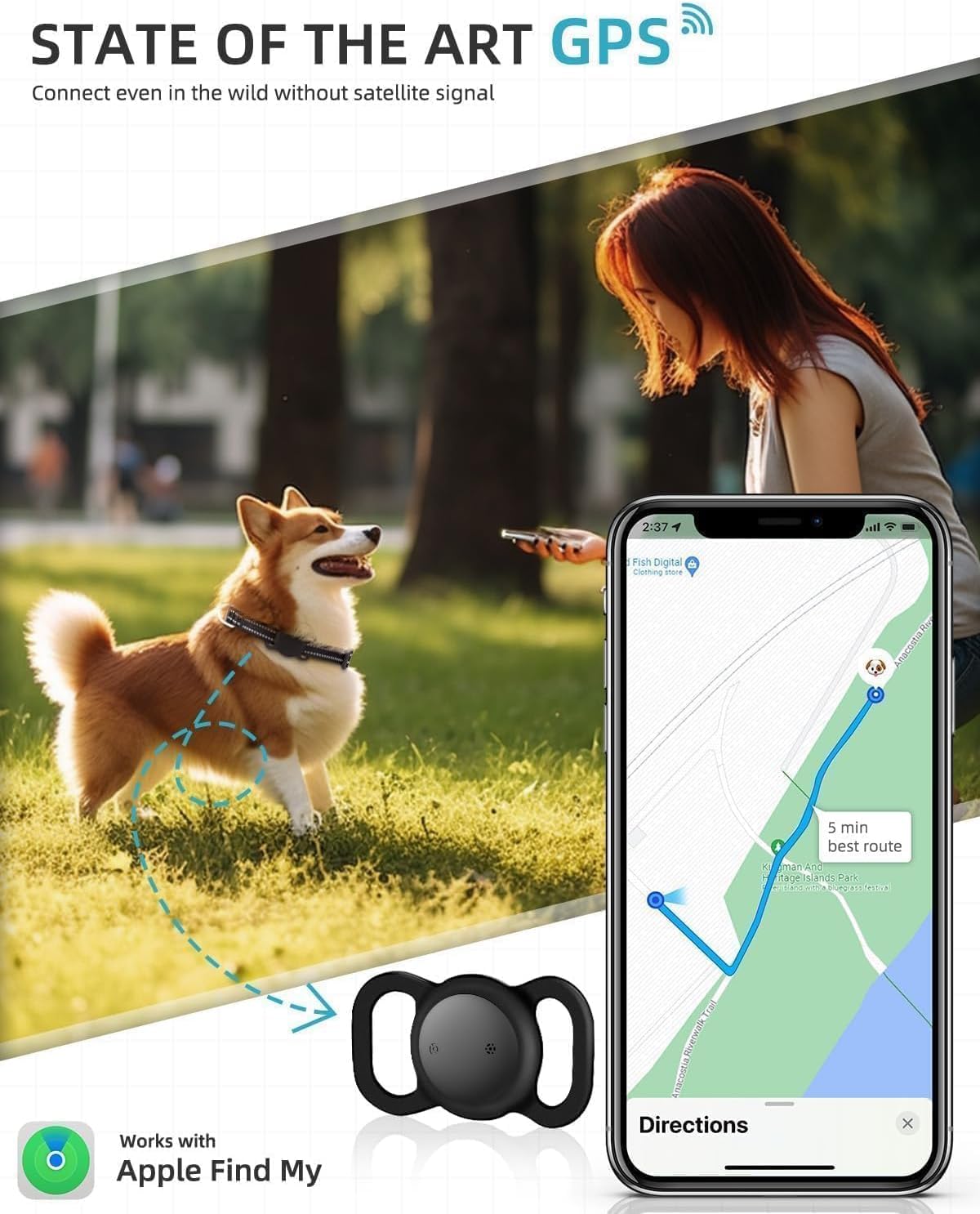 GPS Dog Tracker Collar with Activity Monitoring, No Monthly Fee