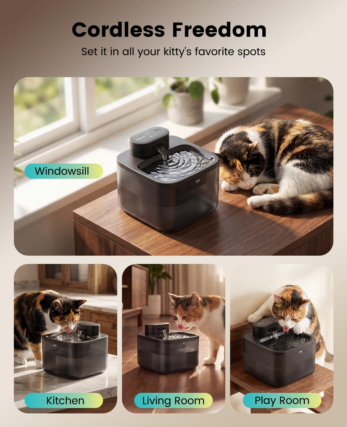 oneisall 2.2L Cordless Cat Water Fountain with Filter