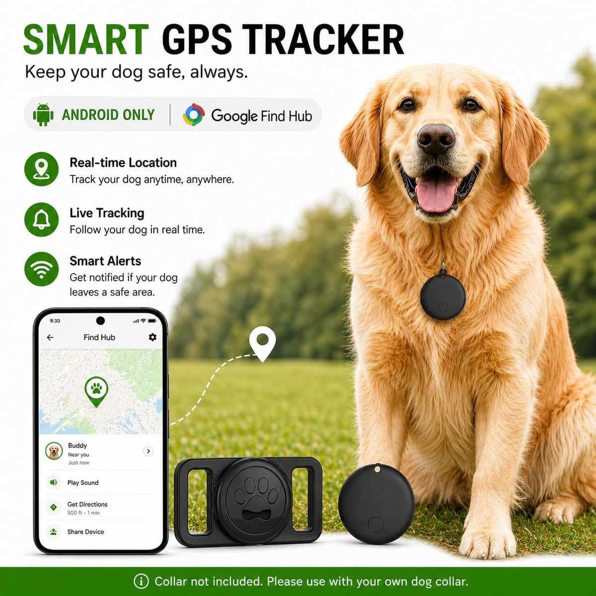 Waterproof GPS Dog Collar with Apple Find My, No Monthly Fee