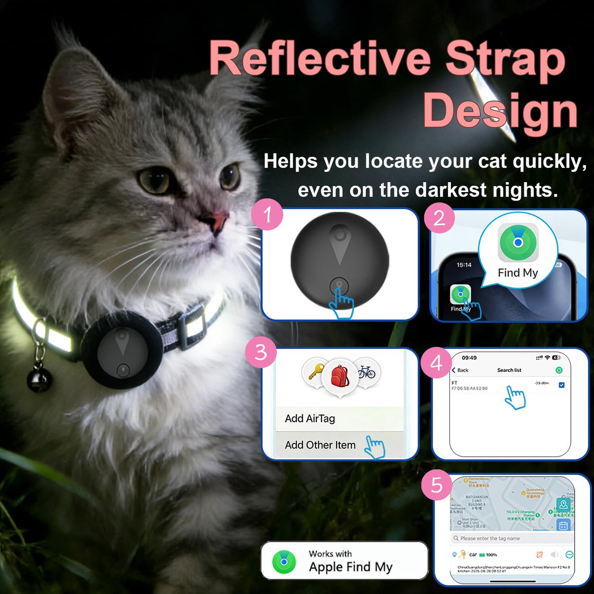 GPS Pet Tracker Collar for Cats with Location Tracking