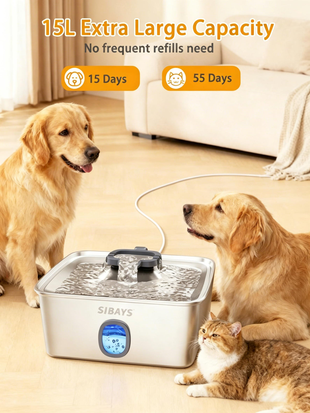 SIBAYS 4-Gallon Stainless Steel Dog Water Fountain